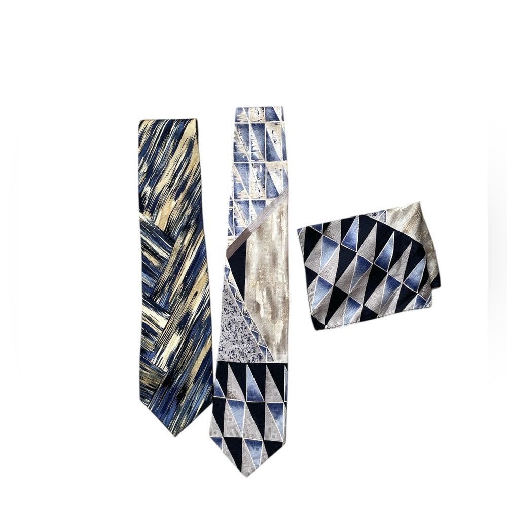 Valentino Rudy (Italy) -2 Ties w 1 Matching Handkerchief